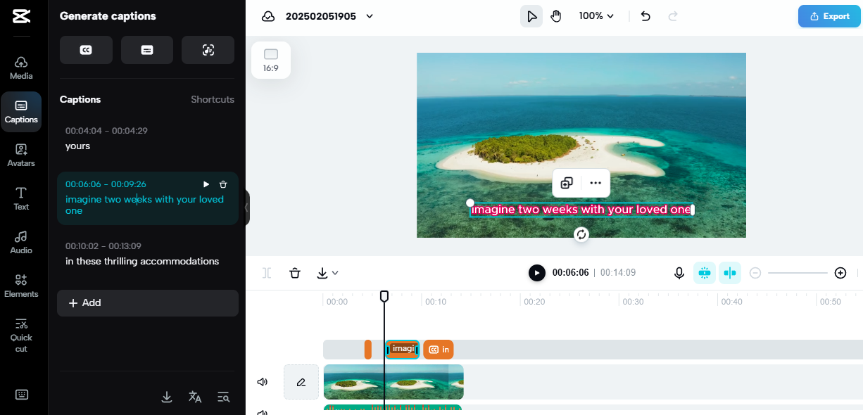 CapCut editing interface with captions on a tropical island clip, highlighting flexible earning tips for content creators.